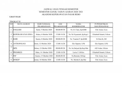 Jadwal Ujian Tengah Semester TA.2020/2021 tk 2
